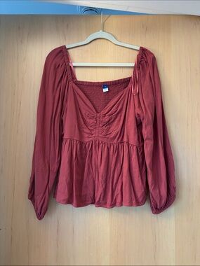 Old Navy Rust Red Long-Sleeve Peasant Blouse
